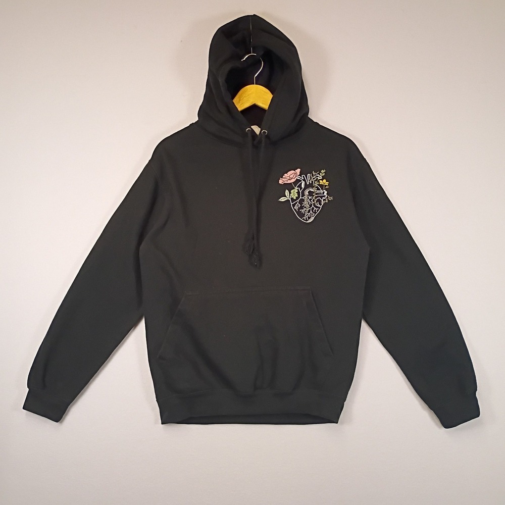 Anatomical Heart Floral VO Unisex Size S Black Graphic Pullover Hoodie